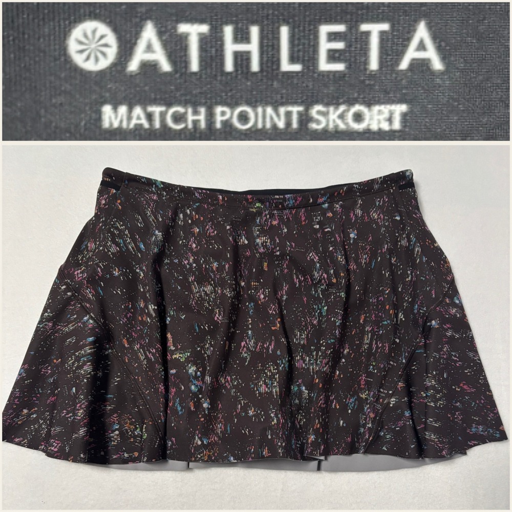 Athleta Women's Large Match Point Skort CITY LIGHTS Black Base Paint Spattered